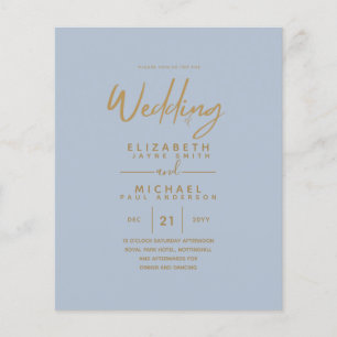 Folheto de Casamento Simples Azul, Azul, Mais Baix