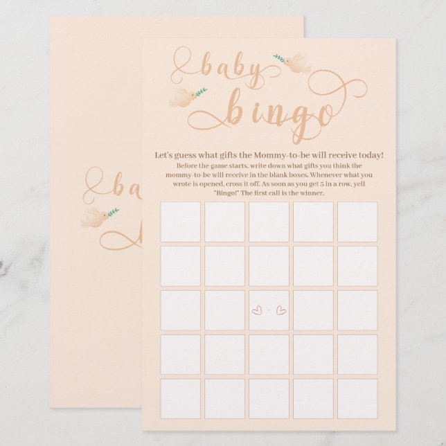 Folheto de Chá de fraldas de Bingo de Porte Bonita (Frente/Verso)