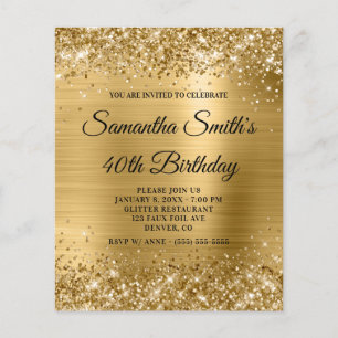 Folheto de Convidado Glittery Dourado Glam anivers