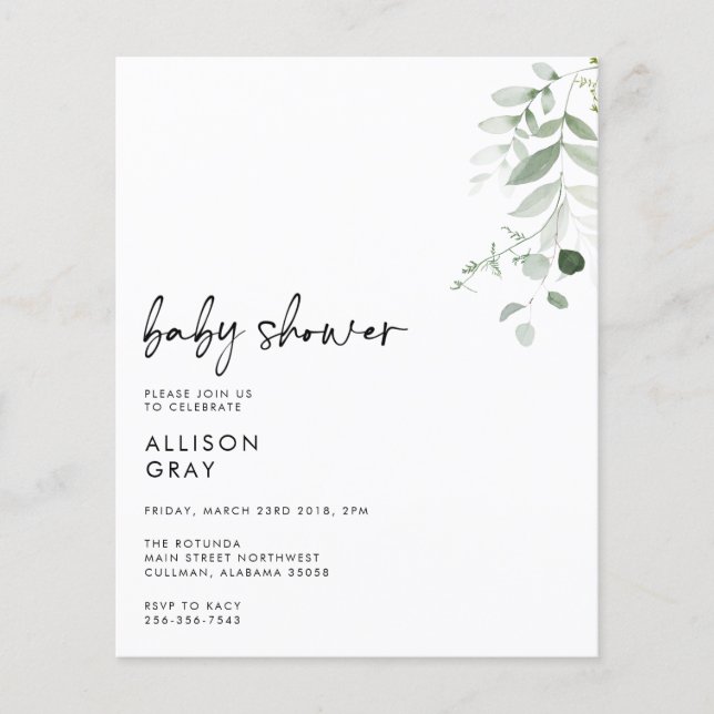 Folheto de Convite para Bebês do ORÇAMENTO (Frente)