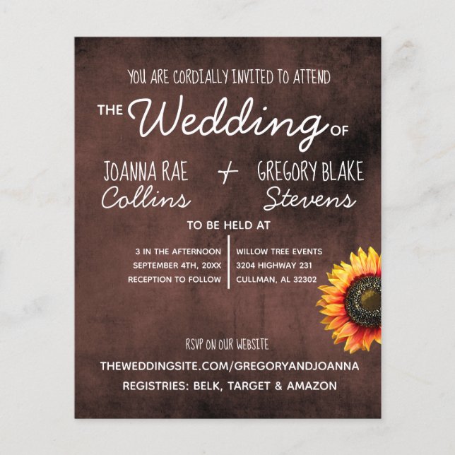 Folheto de Convite para Casamento de Girassol Cast (Frente)