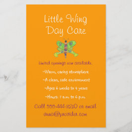 Folheto de cuidados infantis com tema borboleta