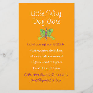 Folheto de cuidados infantis com tema borboleta