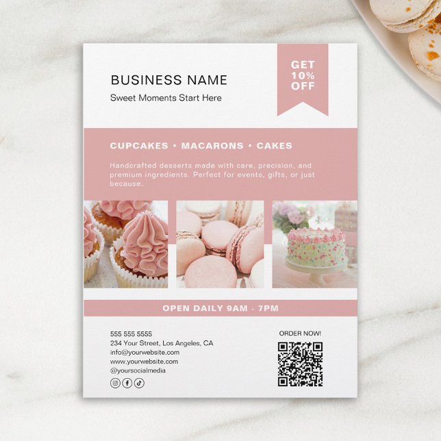 Folheto de Folha QR de Foto Personalizada (Custom Photo QR Bakery Flyer)
