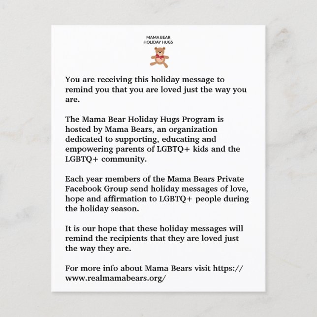 Folheto de Hugs Feriados (Frente)