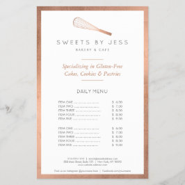 Folheto de meia página da Padaria Rose Gold Whisk