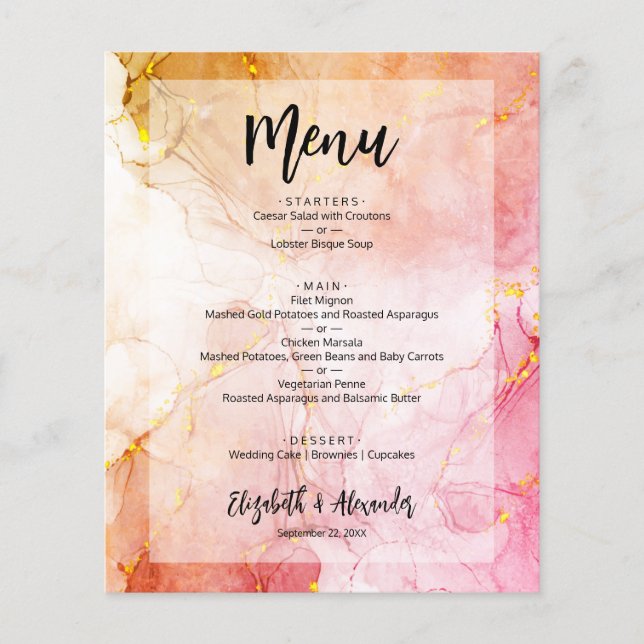 Folheto de Menu de Casamento de Mármore de Orçamen (Frente)