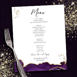 Folheto de Menu de Casamento de Mármore Dourado Ro