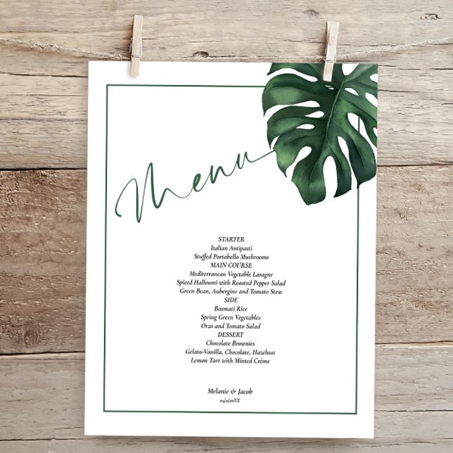 Folheto de Menu de Casamento Monstera Tropical Mon (Criador carregado)