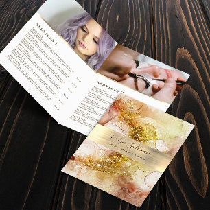 folheto de menu de serviço de aquarela em ouro mar