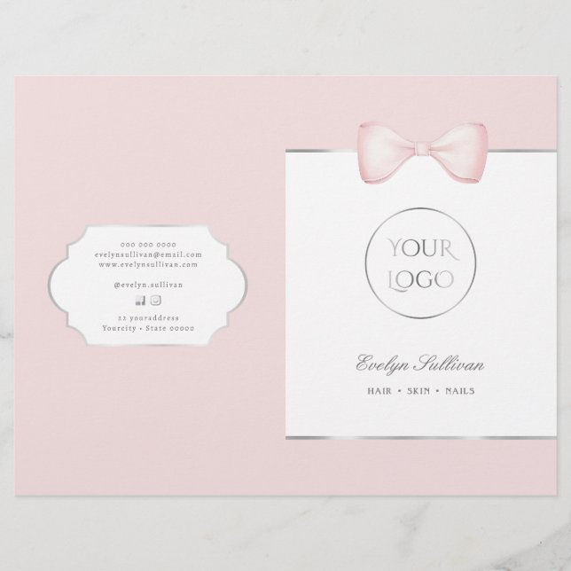 Folheto de menu de serviços de arco rosa coquette (Frente)