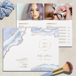 folheto de menu do serviço agate azul pastel