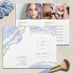 folheto de menu do serviço agate azul pastel