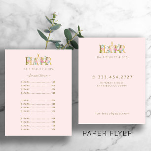 Folheto de menu rosa bege de serviço de salão de l