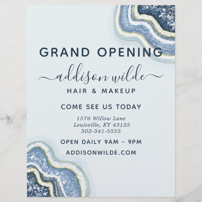 Folheto de Negócios de Geodo de Glitter Azul (Frente)