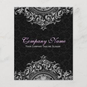 Folheto de Ornamento Floral de Vintagem Preta e Br