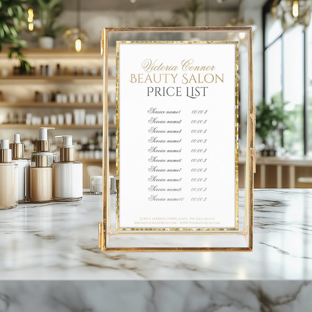 Folheto de ouro Metal Beauon Salon Price List (Perfect for business)