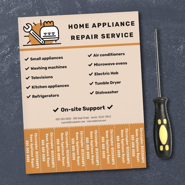 Folheto de Reparos de Eletrodomésticos com Talões (Home Appliances Repairs Tear Off Strips Flyer)
