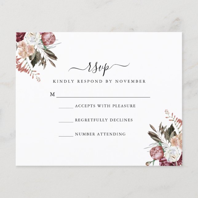 Folheto de RSVP de Rosa de Orçamento (Frente)