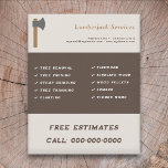 Folheto de Serviços Lumberjack<br><div class="desc">Um folheto com uma ilustração do machado para os serviços de carpinteiro,  madeira e jack de madeira (remoção e poda de árvores,  lenha,  moagem de pedras e muito mais).</div>