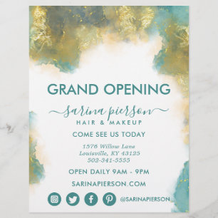 Folheto De Tinta Líquida De Arte Teal E Dourada Mo