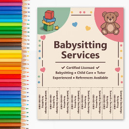 Folheto de Tiras para Arrancar de Serviços de Babá