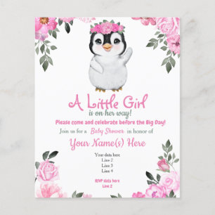 Folheto do Chá de fraldas Floral Pinguim Rosa-Elev