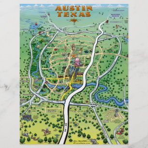 Folheto do mapa de cartoons de Austin Texas