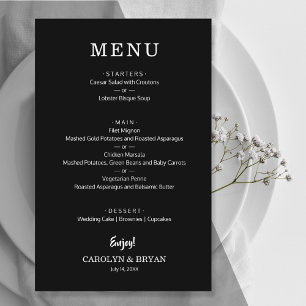 Folheto do Menu de Casamento Branco e Preto do Orç