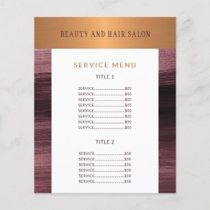 Folheto do menu de serviço salão de beleza do pr