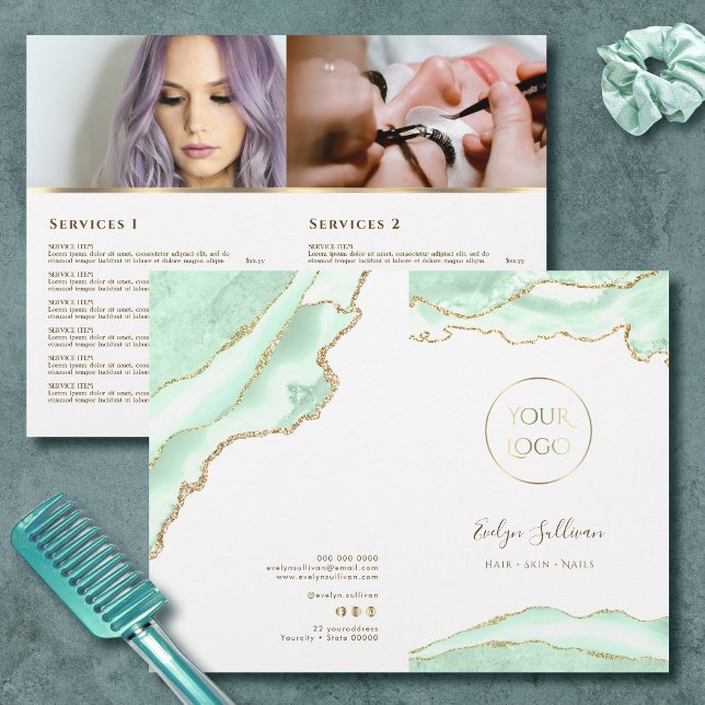 Folheto do menu do serviço de agata verde Seafoam (Criador carregado)