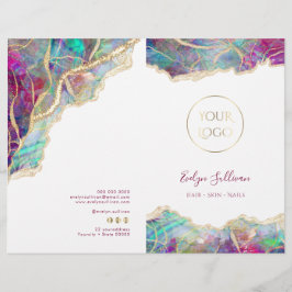 Folheto do menu do serviço opal Fuchsia aquamarine