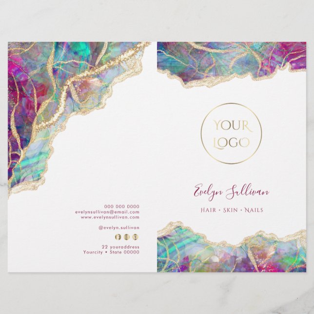 Folheto do menu do serviço opal Fuchsia aquamarine (Frente)