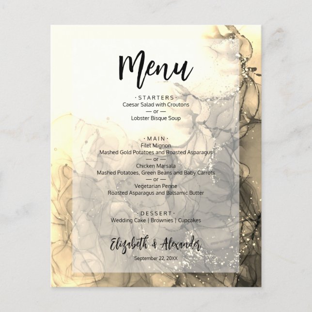 Folheto do menu Marble Wedding Dourado Orçamento (Frente)