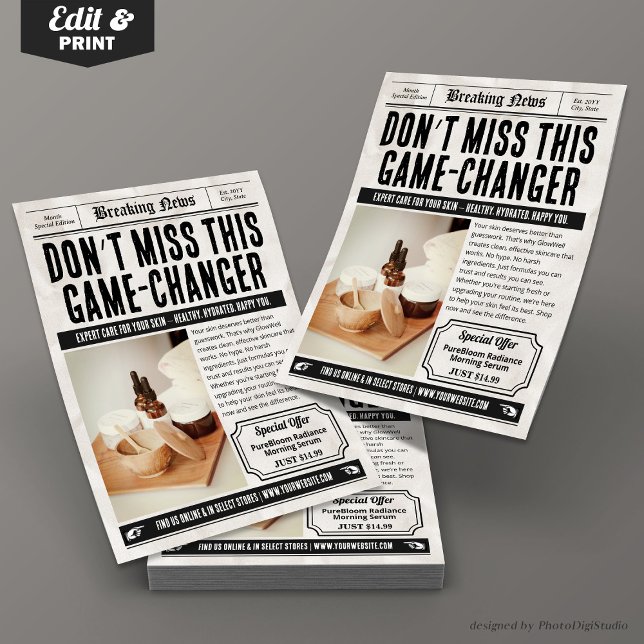 Folheto do produto de jornal | Anúncios para peque (Newspaper Product Flyer | Retro Small Business Ads)