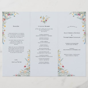 Folheto do Programa de Casamento Azul Simples de F