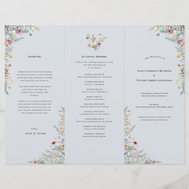 Folheto do Programa de Casamento Azul Simples de F (Frente)