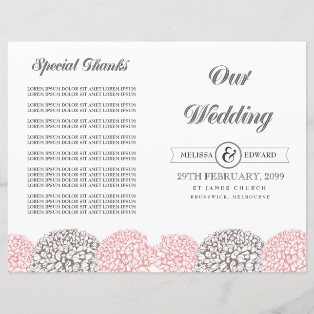 Folheto do Programa de Casamento de Flores Rosa Vi (Frente)