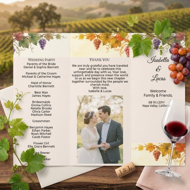 Folheto do Programa de Casamento na Vinícola Napa  (Criador carregado)