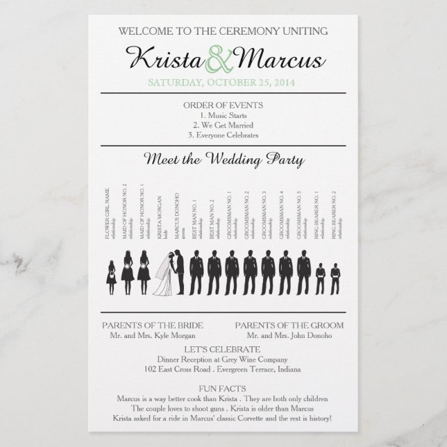 Folheto do Programa de Casamento Silhouettes Simpl (Frente)