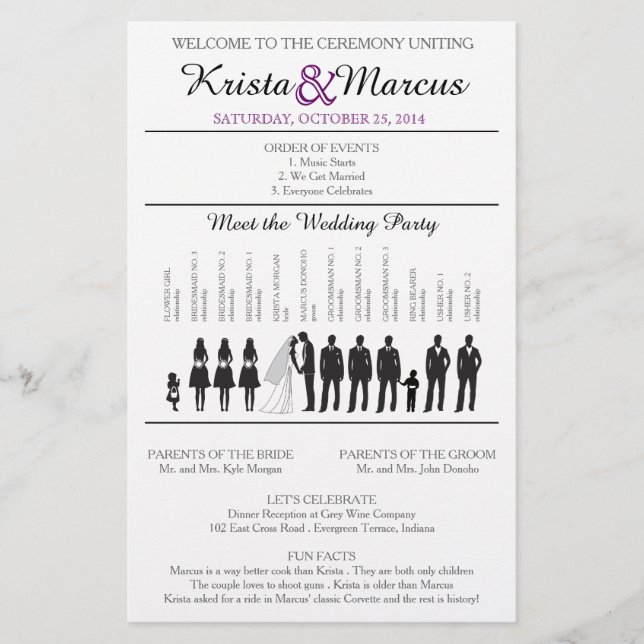Folheto do Programa de Casamento Silhouettes Simpl (Frente)