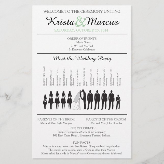 Folheto do Programa de Casamento Silhouettes Simpl (Frente)