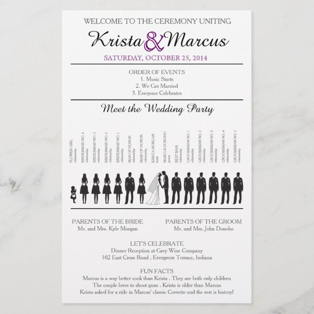 Folheto do Programa de Casamento Silhouettes Simpl (Frente)