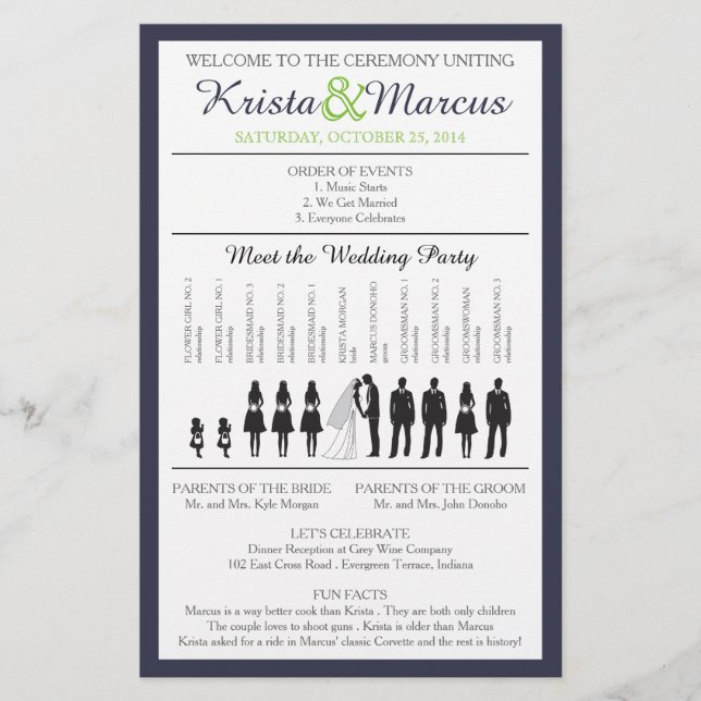 Folheto do Programa de Casamento Silhouettes Simpl (Frente)