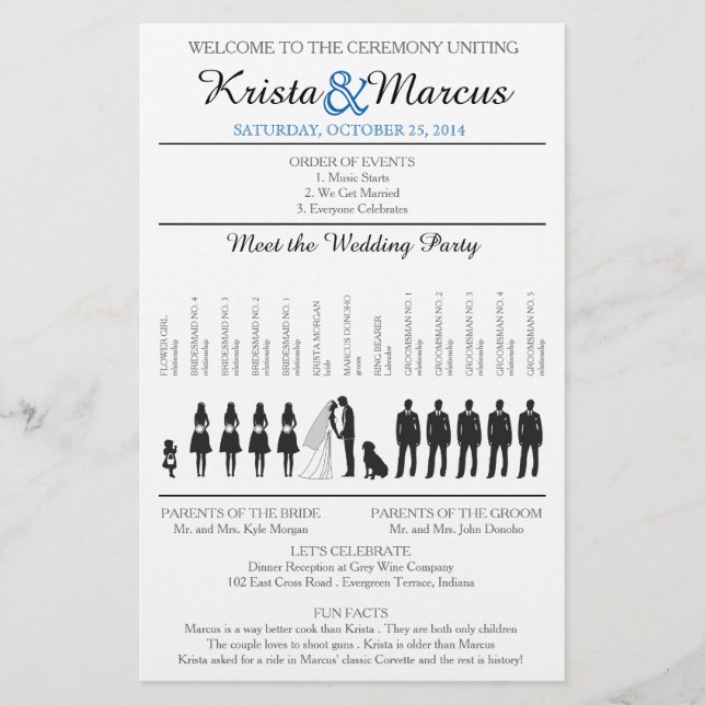 Folheto do Programa de Casamento Silhouettes Simpl (Frente)