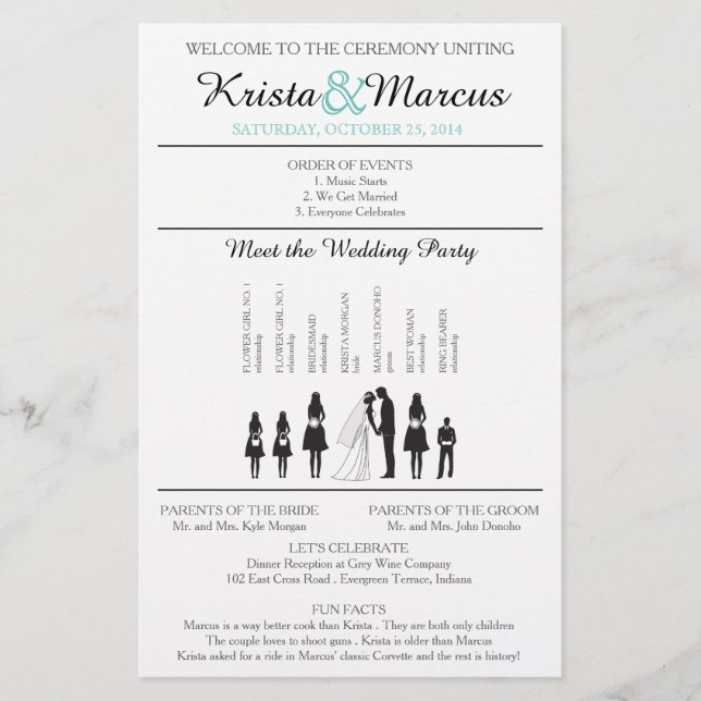 Folheto do Programa de Casamento Silhouettes Simpl (Frente)