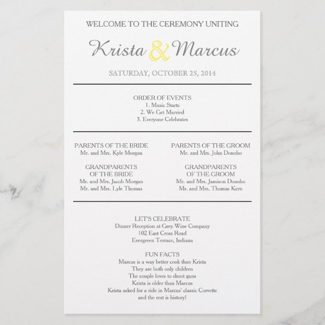 Folheto do Programa de Casamento Silhouettes Simpl (Frente)