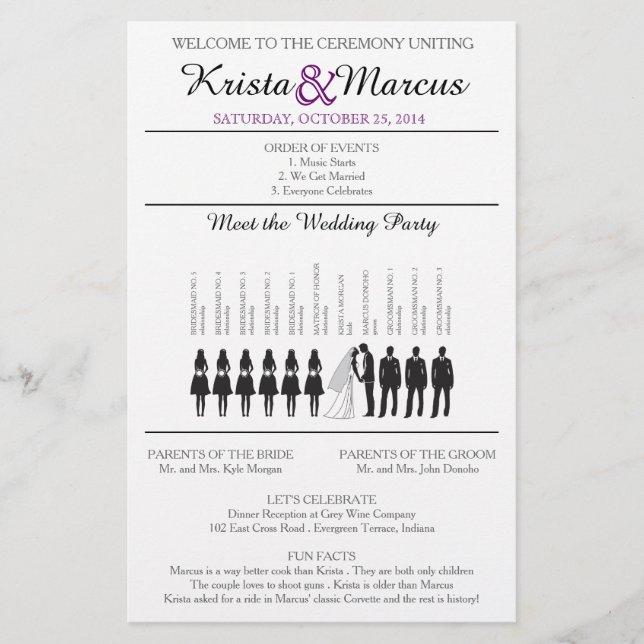 Folheto do Programa de Casamento Silhouettes Simpl (Frente)