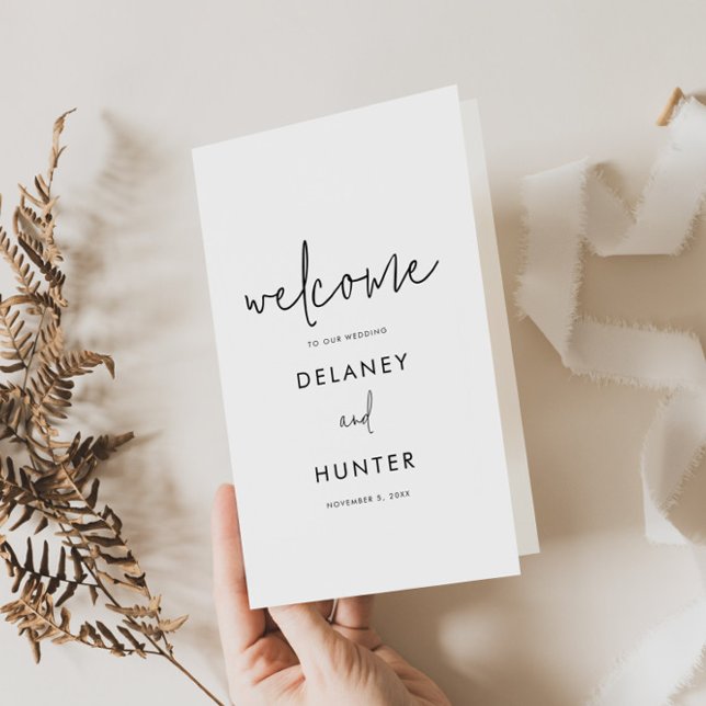 Folheto do Programa de Papel Caseiro Minimalista C (Classic Minimalist Wedding Program Booklet-Select your colors and fonts!)