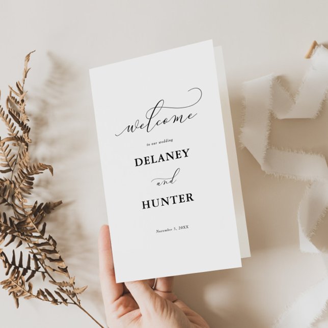 Folheto do Programa de Papel Minimalista de Script (An elegant design for your wedding.)